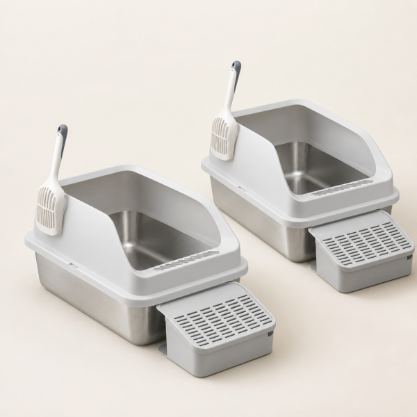 2-Pack XL Stainless Steel Cat Litter Box Set