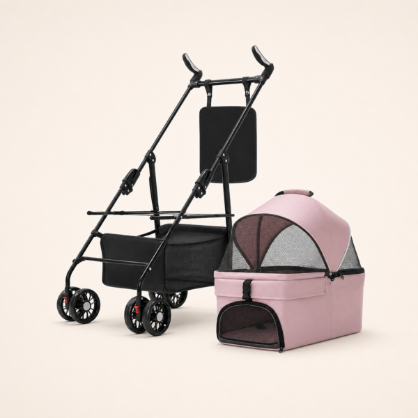 Pink 3-in-1 Pet Stroller & Detachable Carrier