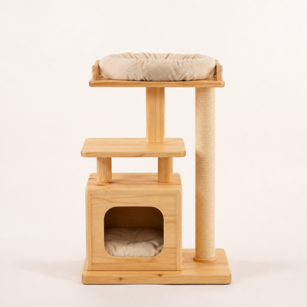 32-Inch Natural Solid Wood Cat Tower