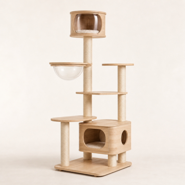 60-Inch Modern Solid Wood Cat Tower
