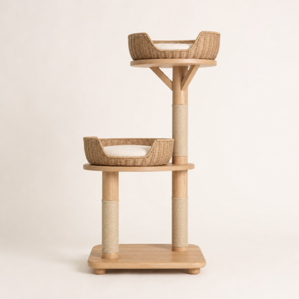 Nordic Solid Wood Rattan Cat Tree