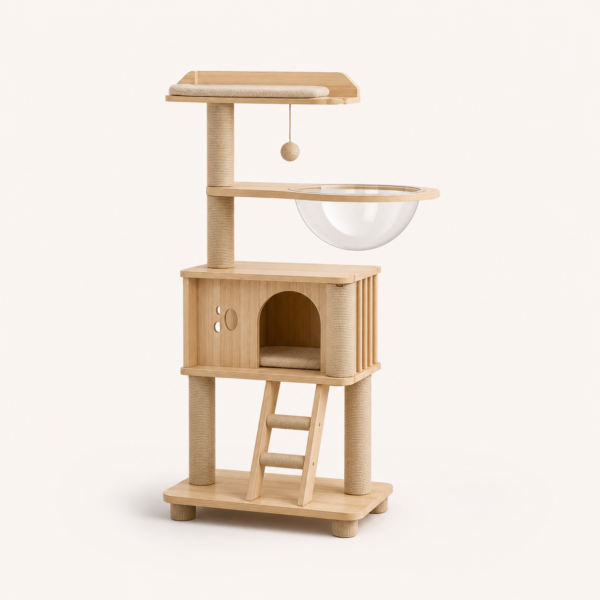 54-Inch Wooden Cat Tree with Acrylic Bowl