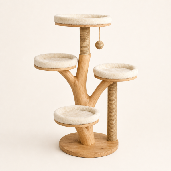 90 cm Wooden Cat Tree with Four Plush Perches
