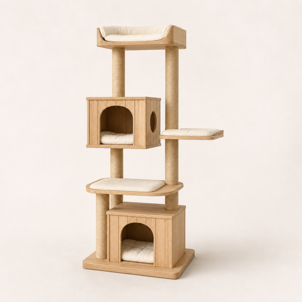 48-Inch Wooden Cat Tree with Two-Storey Condo