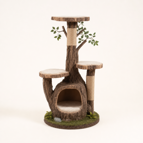 Forest-Style Tree Stump Cat Climbing House
