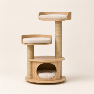 Dual-Level Natural Wood Cat Tree