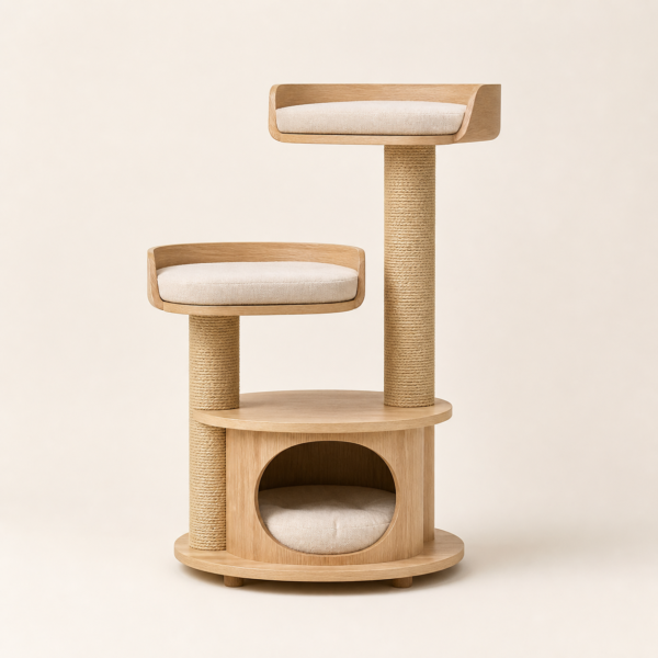Dual-Level Natural Wood Cat Tree